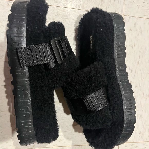UGG Black Fuzzy Slide Sandals - Picture 3 of 4